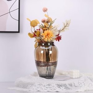 Goodsright Decor 10.2" Tall Large Floor Brown Vase Home Decor Hand Blown Glass Vase, Wide Mouth Crystal Glass Amber Vase, for Living Room, Kitchen, Wedding, Dining Table, Office Center Table Display Flowers