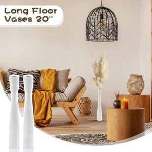 Goodsright Decor 2 Pack 20'' White Floor Vases Tall Ceramic Vase Skinny Long Floor Vase for Pampas Grass Modern Minimalist Tall Vase Flower for Fireplace Living Room Home Decor