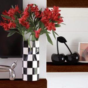 Goodsright Decor Large Checkered Vase, Modern Home Decor, Decorative Ceramic Flower Vase, Aesthetic Black & White Room Decor for Office, Bedroom, Living Room (11.25?? Tall)