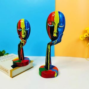 Goodsright Decor Abstract Thinker Sculpture Colorful Women Face Statue Resin Art Figurine Home Decorations for Living Room Book Shelf TV Bar Cabinet Desk Table Top Ornament??Multi A, 15 inch??
