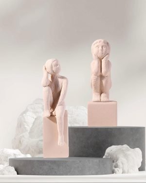 Goodsright Decor Ceramic Inspirational Statues, Handcrafted Premium Personalized Mother and Child Sculpture, Pink Ceramic Ornament, Modern Abstract Retro Small Decoration for The Living Room, Gift, Set of 2