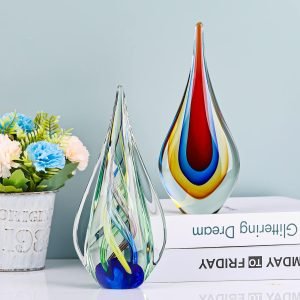 71P45Nuv6vL._AC_SL1500 Goodsright Decor 9" Tall Glass Sculpture Hand Blown Glass Decor, Glass Paperweight for Office Desk, Modern Glass Art Figurines Mediterranean Beach House Decor, Home Living Room Coffee Table Shelves Table Top Decor