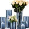 Goodsright Decor 6 Pcs Blue Glass Cylinder Vases Hurricane Candle Holders Pillar Candle Holders Vases Blue Vase Candle Holder Clear Glass Flowers Vases for Valentine Wedding Kitchen Table Centerpiece Decoration