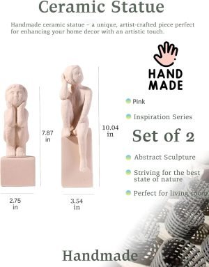 Goodsright Decor Ceramic Inspirational Statues, Handcrafted Premium Personalized Mother and Child Sculpture, Pink Ceramic Ornament, Modern Abstract Retro Small Decoration for The Living Room, Gift, Set of 2