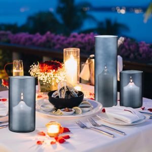 Goodsright Decor 6 Pcs Blue Glass Cylinder Vases Hurricane Candle Holders Pillar Candle Holders Vases Blue Vase Candle Holder Clear Glass Flowers Vases for Valentine Wedding Kitchen Table Centerpiece Decoration