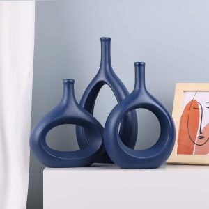 Goodsright Decor Navy Blue Vase Set of 3,Unique Hollow Blue Vase,Blue Pampas Grass Vase Ceramics Living Room Decorations,Red Home Decor Small Vases for Living Room,Bedroom,Coffee Table,Fireplace,Bookshelf,Dining Table