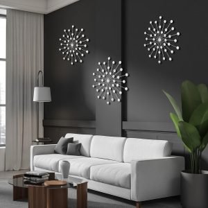 71Sao2cT6IL._AC_SL1500 Goodsright Decor 3Pack Rhinestone Starburst Wall Decor Dia 17in Bling Diamond Decorative Sunburst Metal Iron Art Wall Hanging Sculptures for Living Room Bedroom Dining Room(Silver)