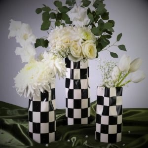 Goodsright Decor Large Checkered Vase, Modern Home Decor, Decorative Ceramic Flower Vase, Aesthetic Black & White Room Decor for Office, Bedroom, Living Room (11.25?? Tall)