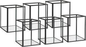 Goodsright Decor Glass Hurricane Candle Holder Set of 6 PCS, 4.9 x 3.9 inches Short and Mini Black Glass Candle Holder for Tea Light