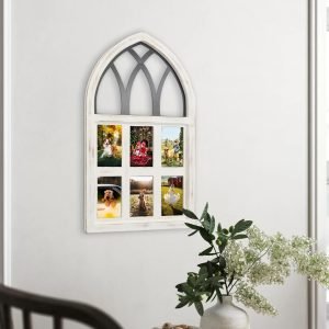 Goodsright Decor 4x6 Rustic Picture Frames Collage, Arched White Windowpane Photo Frames Wall Decor for Living Room, Entryway, 6-Opening