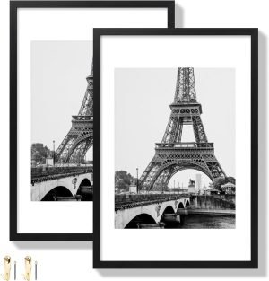 71V6TtGkQbL._AC_SL1500 Goodsright Decor 18x24 Aluminum Picture Frame Set of 2 - Displays Poster 16x20 with Mat or 18 x 24 without Mat, Black Metal Gallery Frame, Wall Horizontal or Vertical Display - Wall Hook Included