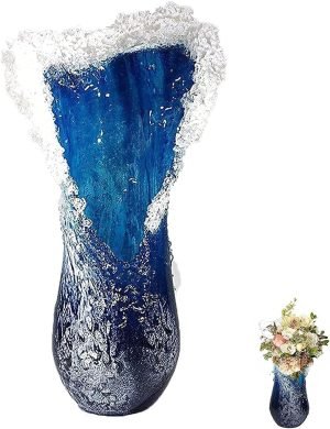 Goodsright Decor Wavy Vase Resin Desktop Flower Pot Creative Resin Ocean Waves Ornament Decoration for Home Fused Crystal Desktop Decor Handmade Crafts (Vase 30/15/10 cm) (Big(30cm))