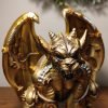 Goodsright Decor Steampunk Dungeon Roaring Gargoyle Gothic Statue Resin Gothic Sculpture Cyborg Sci-fi Collectible Figurine with Cool Gear for Home Table Book Shelf Man Cave Decor Gold