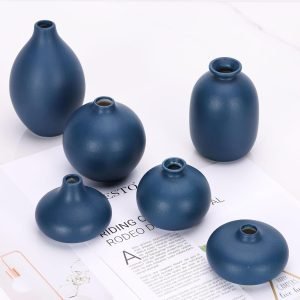 Goodsright Decor Navy Blue Ceramic Small Vases for Decor,10 Pack Blue Tiny vases for Flowers, Boho Small vases for centerpieces, Mini Bud Pampas Grass vases for Decor, for Coffee Table Entryway Bookshelf