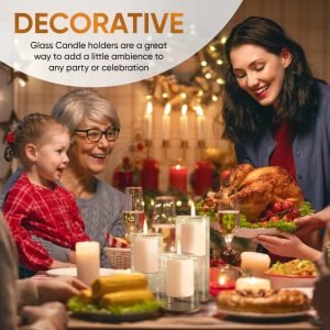 Goodsright Decor Set of 3 Glass Hurricane Candle Holders with Beech Wood Coasters, Crystal Clear Glass Pillar Candle Holders 4??, 8?? and 10?? Tall, Decorative Centerpieces for Home, Weddings or Celebrations