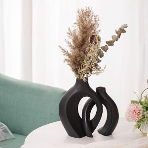 Goodsright Decor Extra Large Hollow Nordic Modern Ceramic Vases Set of 2, Milky White Aesthetic Round Donut Boho ins Style Flower Decorative Vase for Room Home Book Shelf Table Decor (Matte W 8.5" X H 11")