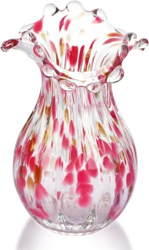 Goodsright Decor 8inch Blown Glass Bubble Vase Collection Modern Art Flower Vase Decoration for Home Decor Living Room,Office,Centerpiece,Table and Wedding,Blue