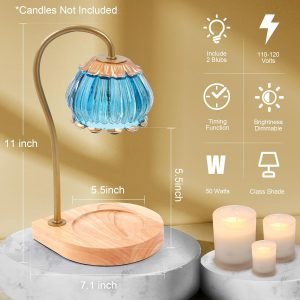 Goodsright Decor Candle Warmer Lamp with Timer, Dimmable Candle Warmer Lantern Light, Electric Glass Shade Jar Candle Warming Holders for Home Decoration Valentine's Day Gift, Bright Blue