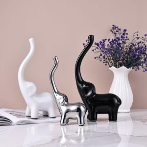 Goodsright Decor Exquisite Ceramic Elephant Family Statues: Decorative Elephant Figurines & Sculptures, Perfect for Home Decoration - Available in Elegant Black, White, Silver, and Gold (Assorted)