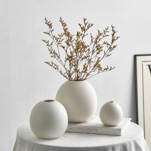 Goodsright Decor Ceramic Vase Set of 3 for Modern Home Decor, Boho Vase White Round Vase Minimalist Decorative Vase for Table Centerpiece Wedding Dining Living Room Office Entryway Coffee Table Decor