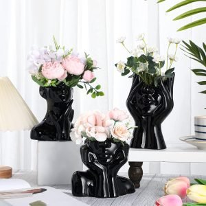 71cgEcJfhOL._AC_SL1500 Goodsright Decor 3 Pcs Ceramic Face Vase Female Form Vase Modern Body Vase Decorative Head Vase Head Half Body Bust Vases Face Flower Vases for Decor Centerpiece Home Bedroom Room Table Shelf Office (White, Large)