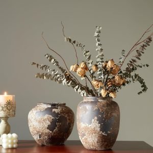 Goodsright Decor Rustic Vase for Home Decor, Farmhouse Terracotta Vases, Stone Vases, Large Vases for Living Room Decor, Rustic Flower Vase Decoration for Living Room