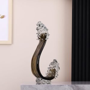 Goodsright Decor Blown Glass Sea Wave Statue, Clear Gray Glass Art Decoration, Abstract Glass Large Statue, Coastal Home Decor, Room, On Shelf, Console, TV Cabinet Home Decoration