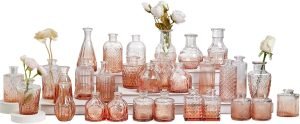 Goodsright Decor Glass Bud Vase Set of 30, Small Flower Vases, Glass Vases for Centerpieces, Vintage Home Table Decorations Bud Vases (30 Pcs, Amber)