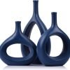 Goodsright Decor Navy Blue Vase Set of 3,Unique Hollow Blue Vase,Blue Pampas Grass Vase Ceramics Living Room Decorations,Red Home Decor Small Vases for Living Room,Bedroom,Coffee Table,Fireplace,Bookshelf,Dining Table