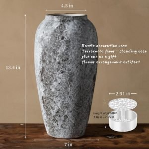 71eCBaG388L._AC_SL1500 Goodsright Decor Rustic Extra Large Ceramic Floor Vase, Distressed Terracotta Pottery Tall Decorative Vases, Concrete Vases Clay Stone Antique Big Vase for Home Decor (7 in X 13.4 in)