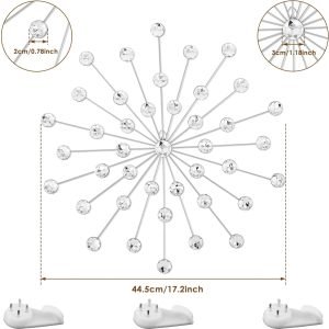 Goodsright Decor 3Pack Rhinestone Starburst Wall Decor Dia 17in Bling Diamond Decorative Sunburst Metal Iron Art Wall Hanging Sculptures for Living Room Bedroom Dining Room(Silver)