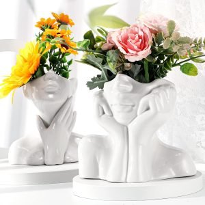 71emnMjaH9L._AC_SL1500 Goodsright Decor 3 Pcs Ceramic Face Vase Female Form Vase Modern Body Vase Decorative Head Vase Head Half Body Bust Vases Face Flower Vases for Decor Centerpiece Home Bedroom Room Table Shelf Office (White, Large)