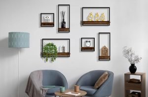 Goodsright Decor 6 Sets Rustic Floating Shelves,Wooden Storage Shelf with Metal Frame, Wall-Mounted Wood Display, Wall Hanging Decor, Home Decor for Living Room, Bedroom, Kitchen, Office