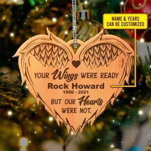 Goodsright Decor Personalized Your Wings were Ready Ornament - Heart Wings Keepsake Memorial Christmas Ornament, Wooden Ornament, Pack 3