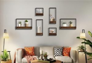 Goodsright Decor 6 Sets Rustic Floating Shelves,Wooden Storage Shelf with Metal Frame, Wall-Mounted Wood Display, Wall Hanging Decor, Home Decor for Living Room, Bedroom, Kitchen, Office