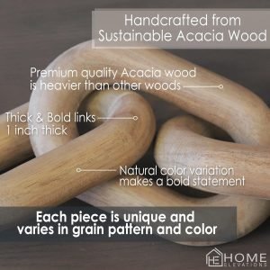Goodsright Decor Acacia Wood Chain Link Decor- Natural Decorative Chain Links for Coffee Table Accessories, Book Shelves, Farmhouse, & Racks - Modern Rustic Home Decor Gift Ideas for Housewarming & Wedding