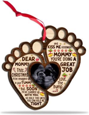 Goodsright Decor Custom Dear Mommy This Christmas I'll Be Snuggled Up in Your Tummy Wooden Christmas Ornament Keepsake, Wooden Ornament, Pack 3