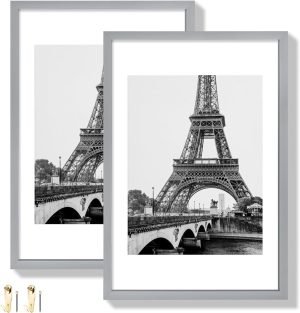 71ljFg47DPL._AC_SL1500 Goodsright Decor 18x24 Aluminum Picture Frame Set of 2 - Displays Poster 16x20 with Mat or 18 x 24 without Mat, Black Metal Gallery Frame, Wall Horizontal or Vertical Display - Wall Hook Included