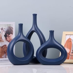 Goodsright Decor Navy Blue Vase Set of 3,Unique Hollow Blue Vase,Blue Pampas Grass Vase Ceramics Living Room Decorations,Red Home Decor Small Vases for Living Room,Bedroom,Coffee Table,Fireplace,Bookshelf,Dining Table