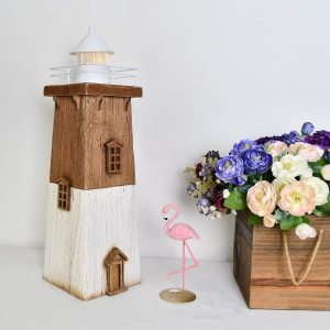 Goodsright Decor Wooden Lighthouse with Lights Nautical Tabletop Figurine Beach Themed Ornaments - Lighted Tower Light Wood Home D??cor Party Decoration (Brown)