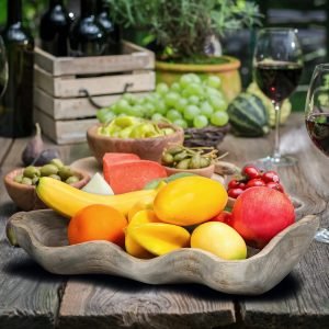 Goodsright Decor Wavy Live Edge Wooden Dough Bowl for Decor 16" L Natural Root Wood Hand Carved Decorative Wooden Farmhouse Fruit Bowl, Home Decoration Centerpiece, Dining Room Table Display Bowl