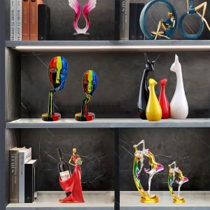 Goodsright Decor Abstract Thinker Sculpture Colorful Women Face Statue Resin Art Figurine Home Decorations for Living Room Book Shelf TV Bar Cabinet Desk Table Top Ornament??Multi A, 15 inch??