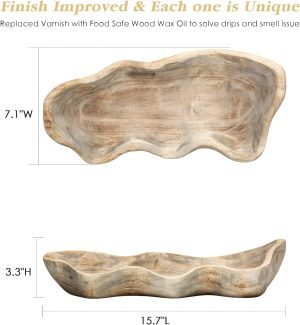 Goodsright Decor Wavy Live Edge Wooden Dough Bowl for Decor 16" L Natural Root Wood Hand Carved Decorative Wooden Farmhouse Fruit Bowl, Home Decoration Centerpiece, Dining Room Table Display Bowl