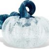 Goodsright Decor Glass | 5" Squat Glass Pumpkin | Handmade Table Top Home D??cor | Outdoor Collectible Sculpture (Cobalt)