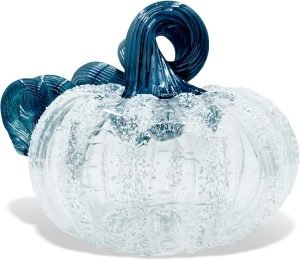 Goodsright Decor Glass | 5" Squat Glass Pumpkin | Handmade Table Top Home D??cor | Outdoor Collectible Sculpture (Cobalt)