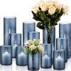 Goodsright Decor 6 Pcs Blue Glass Cylinder Vases Hurricane Candle Holders Pillar Candle Holders Vases Blue Vase Candle Holder Clear Glass Flowers Vases for Valentine Wedding Kitchen Table Centerpiece Decoration