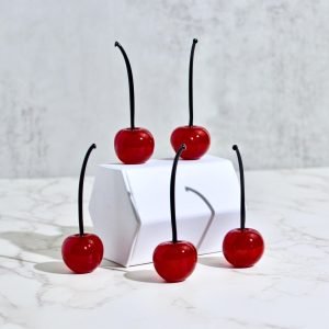 Goodsright Decor Murano Glass Lifelike Cherries, 5 PCS, 3" Tall, Fruit Decor, Faux Fruit, Made in Italy