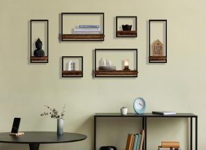 Goodsright Decor 6 Sets Rustic Floating Shelves,Wooden Storage Shelf with Metal Frame, Wall-Mounted Wood Display, Wall Hanging Decor, Home Decor for Living Room, Bedroom, Kitchen, Office