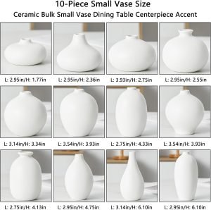 71u55NiyD2L._AC_SL1500 Goodsright Decor Bud Vases Set of 12 - White Ceramic Bud Vases in Bulk Dining Table Centerpieces, Cute Mini Small Flower Vase for Pampas Grass&Single Flower Decor, Ideal Wedding Window Sill Aesthetic Desk Decor