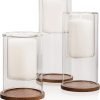 Goodsright Decor Set of 3 Glass Hurricane Candle Holders with Beech Wood Coasters, Crystal Clear Glass Pillar Candle Holders 4??, 8?? and 10?? Tall, Decorative Centerpieces for Home, Weddings or Celebrations